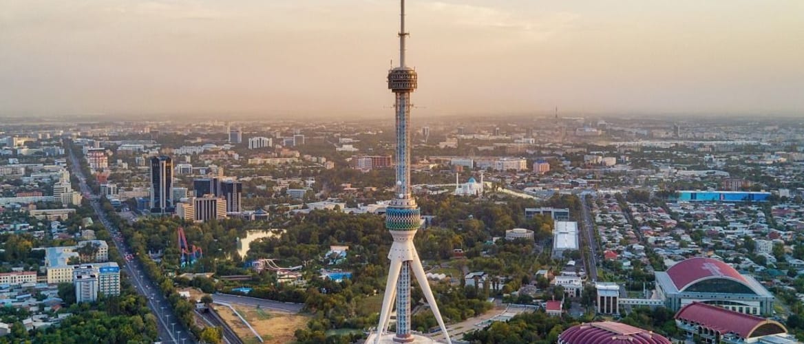 Ташкентская телебашня над городом